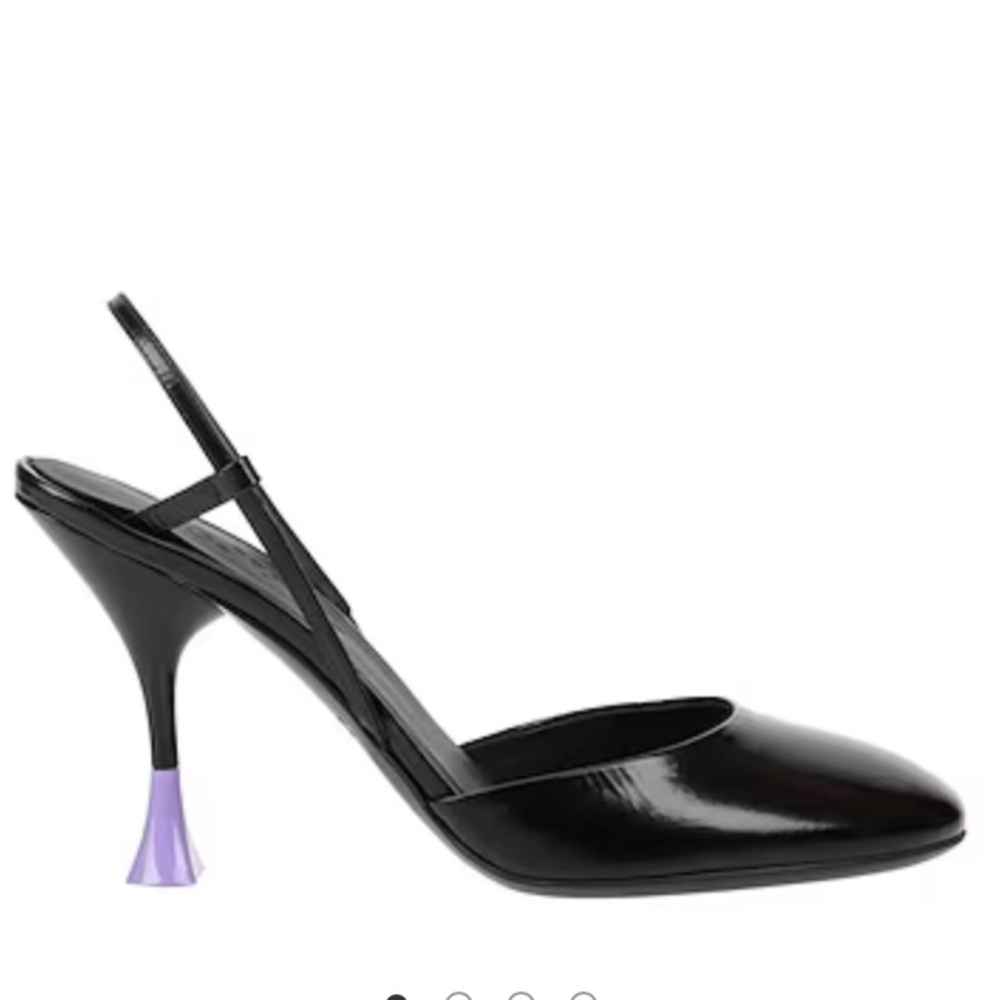3JUIN Black Slingback Heels with Purple Accents 39
